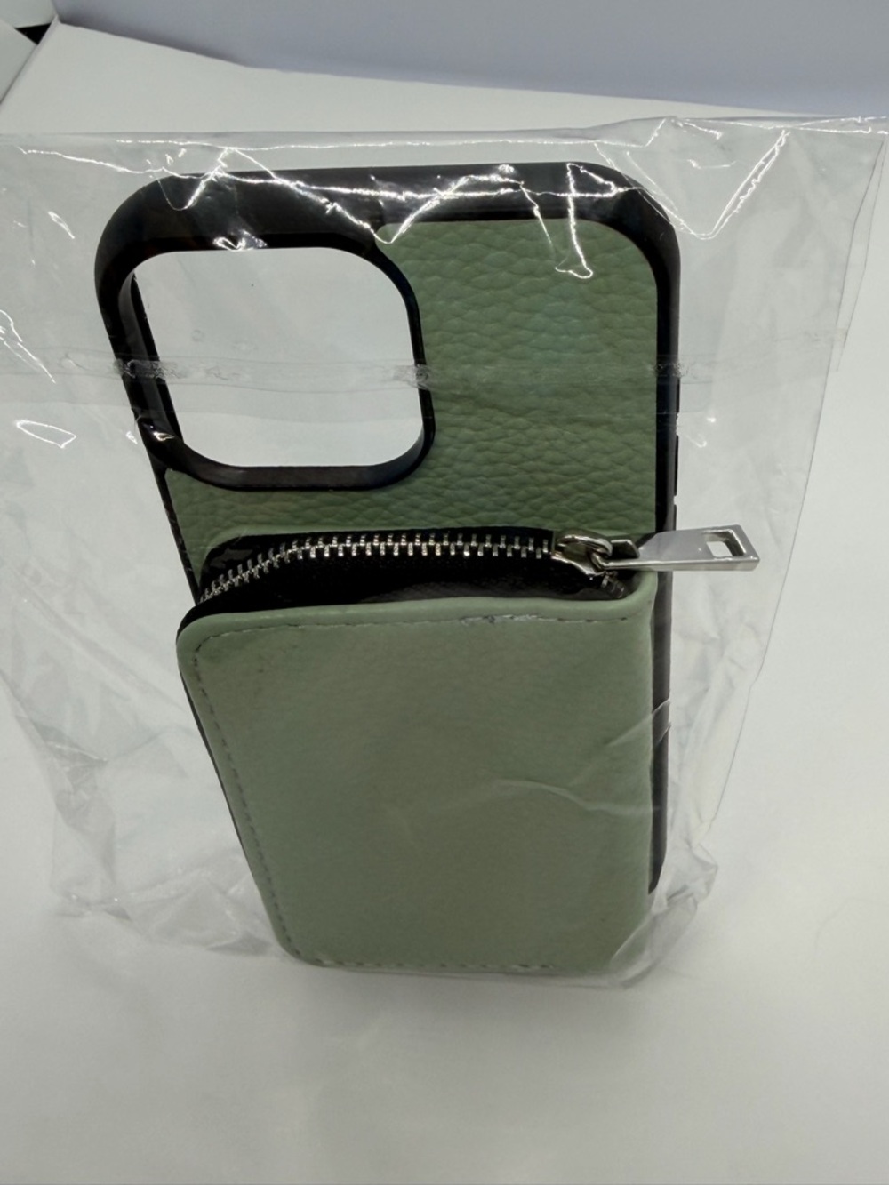 Zip Wallet Phone Case in Sage Green - Protective Card Pocket Iphone Plus Case